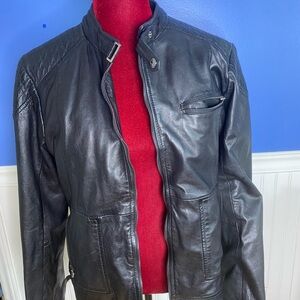 Classic Black Women's Leather Moto Jacket